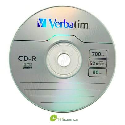 25-Pack Verbatim Branded 52X CD-R Discs - 700MB Recordable Media, Logo Printed, With Sleeves - Glossy White Top, For Data Storage & Burning - Compatible With All CD Drives