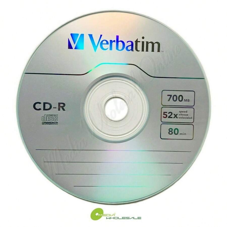 25-Pack Verbatim Branded 52X CD-R Discs - 700MB Recordable Media, Logo Printed, With Sleeves - Glossy White Top, For Data Storage & Burning - Compatible With All CD Drives - 預設 - 查看 1