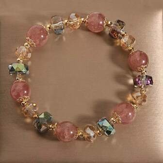 1 pieza Pulsera de cristal con cuentas de cristal en forma de fresa de colores, para usar a diario y como regalo para la buena suerte y la salud