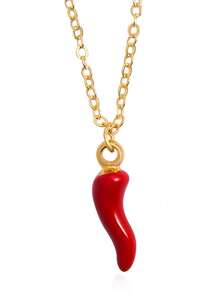 1pc Cartoon Cute Red Chili Pepper Pendant Necklace, Clavicle Chain Jewelry Decoration - Multicolor - View 5