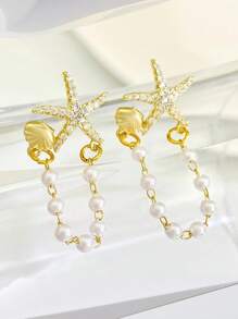1 Paar süße und elegante Ohrringe mit Sternen, Muscheln, Perlen und Ketten für Damen im Strandstil, modischer Schmuck
