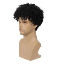 LShort Curly Afro Wig For Men Black Short Kinky Synthetic Wig Halloween Cosplay Costume Full Wigs With Wig Cap5001 - màu đen - Xem 4