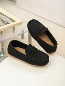 一双男女春秋儿童豆豆鞋绒面皮鞋女童男童时尚鞋子软底防滑学生鞋 - 黑色 - 查看 5