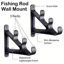 2 件节省空间的壁挂式鱼竿架带挂钩 - 可容纳 3 根鱼竿、登山杖、滑雪杖 - 耐用的 ABS 黑色收纳盒，易于安装，适用于车库、小屋、露营 - 鱼竿架 - 黑色 - 查看 4