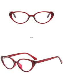 1pc Women's Burgundy Cat Eye PC Frame Plain Style Fashion Riveted Eyeglasses - Multicolor - View 5