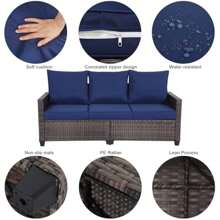 EortheX Outdoor Patio Sofa, 3-Seat Rattan Wicker Couch For Garden Deck Or Porch, Comfortable All-Weather Patio Furniture With Anti-Slip Cushions (Blue) - 1 - 查看 6