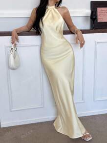 DEEKA New Fashion Minimalist Sexy Backless Satin Dress, Evening Gown