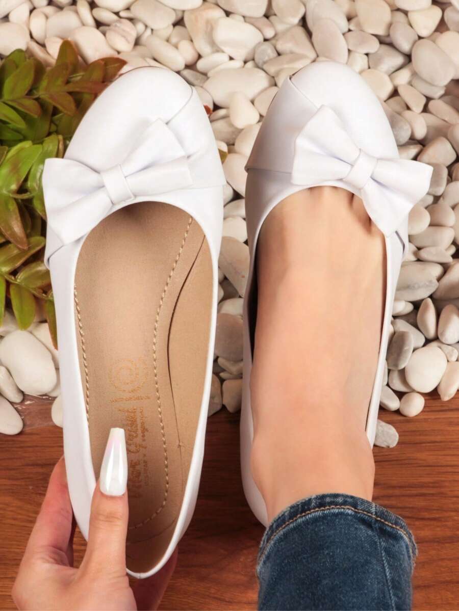 Zapatos Planos Casuales Para Mujer, Zapatos PlanosA La Moda Para Mujer, Zapatos de mujer tipo bailarina, adecuados para combinar a diario para vacaciones de verano, rebajas de verano, básicos elegantes para negocios casuales, elegantes para Navidad, Año Nuevo y otoño  Elegante  Bohemio    Lazo - Blanco - Ver 1