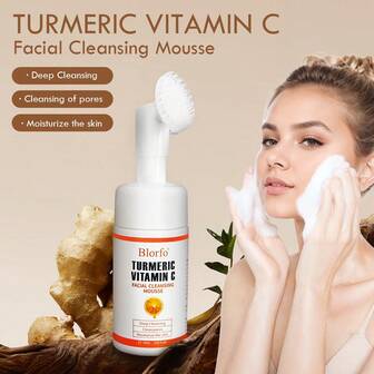 100ml/3,52 oz Nettoyant visage à la curcuma, Mousse nettoyante visage à la curcuma, Nettoie en profondeur en douceur et hydrate, Convient à tous les types de peau, Unisexe