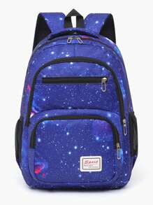 3 Pieces Set Of Dark Blue Starry Sky Print School Bag Backpack With Stationery Bag Lunch Bag, Large Capacity Waterproof Lightweight Backpack, Casual And Convenient Travel Backpack, Can Accommodate 15.6-Inch Laptop, Suitable For Elementary School Students, Junior High School Students, High School Students, College Students, Back To School Gifts For Grandchildren And Sons