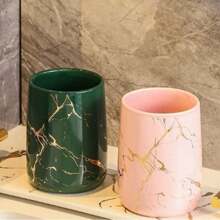 Couple's Mouthwash Cup, High-End Toothbrush Holder, Bathroom Storage Rack, Simple And Creative Couple's Gargle Cup, Ceramic Toothbrush Cup, Marble Pattern Handleless Mouthwash Cup Home Bathroom Decor Summer Back To School