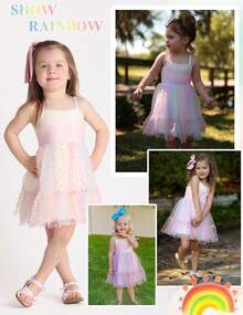 2025Toddler Girls Tulle Dress Rainbow Tutu Birthday Princess Dresses Formal Photo Shoot Outfit Summer Clothes 2-6T'Sprout Style' - 黑色 - 星星薄紗 - 查看 11