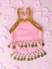 1 件有趣的异国风情金色亮片装饰宠物裙，闪亮肚皮舞服装，适合猫狗，适合中小型宠物