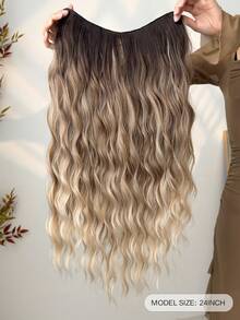 夹式接发 V 型渐变色 24 英寸长水波纹耐热纤维合成假发 适合女士女孩派对日常使用 - 漸變金色 - 查看 3