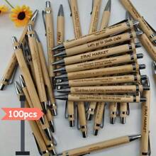 100pcs Customizable Retractable Bamboo Ball Pens - Personalized Engraving, Medium Black Ink, High Quality Smooth Writing, Suitable For Office, Events, Gifts And Art Projects, Stationery