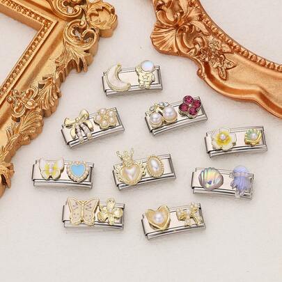 1PC Stainless Steel Bracelet Components, Accessories With Heart, Bow, Marine Creatures, And Elements Of Stars And Moon, DIY Making Jewelry For Bracelet, Can Be Freely Matched With Different Styles