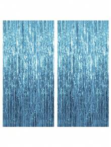 4 Packs Foil Curtain Backdrop Silver Metallic Tinsel Foil Fringe Curtains Photo Booth Props For Birthday Wedding Engagement Baby Shower Bachelorette Christmas Holiday Celebration Party Decorations - Light Blue - View 1