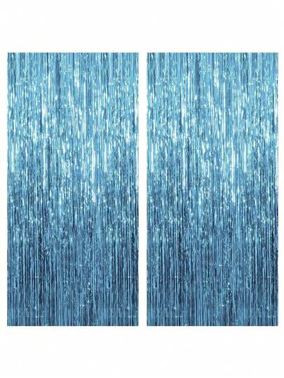 4 包铝箔窗帘背景银色金属丝铝箔流苏窗帘照片展位道具适用于生日婚礼订婚迎婴派对单身派对圣诞节节日庆祝派对装饰