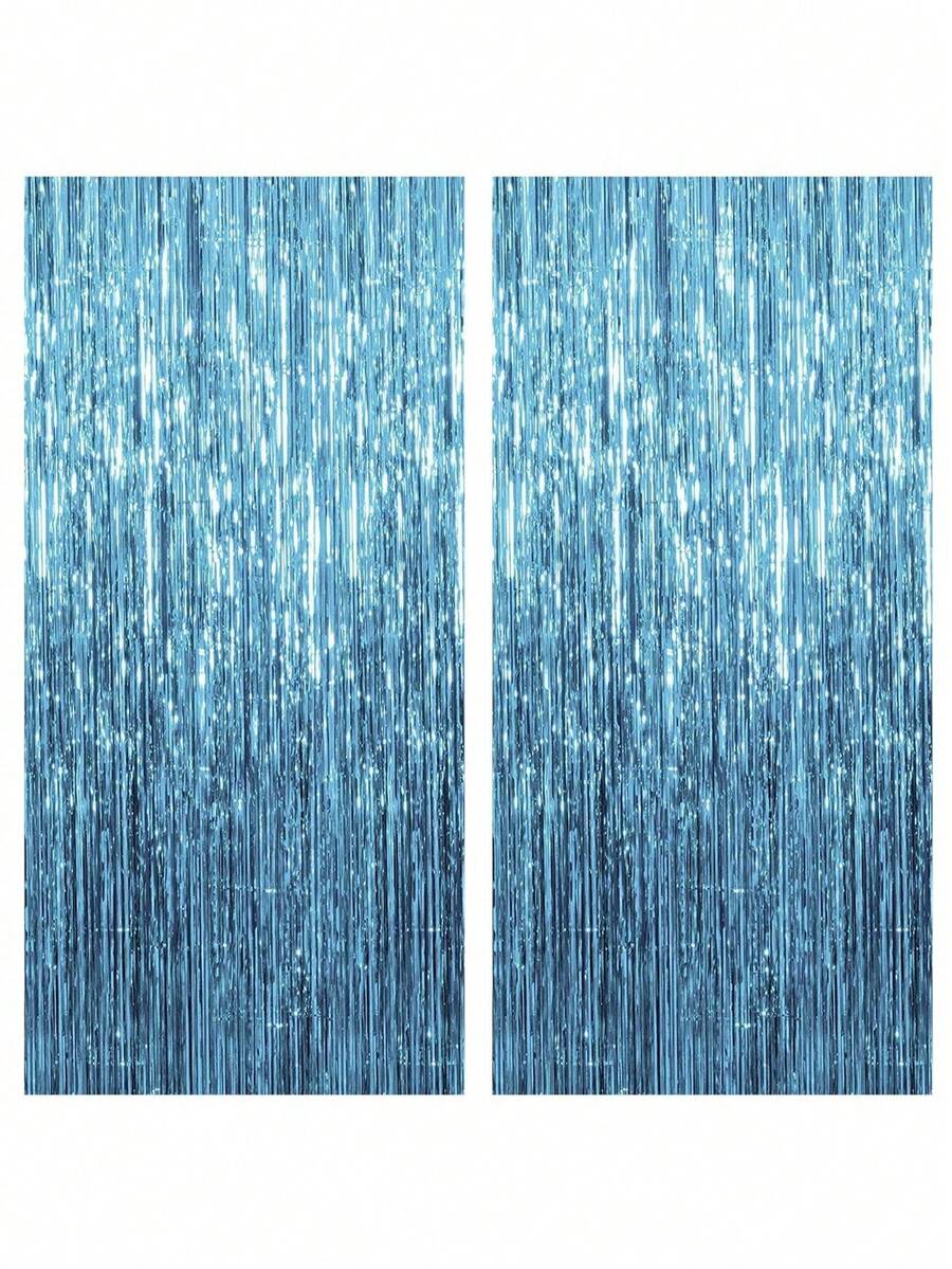 4 Packs Foil Curtain Backdrop Silver Metallic Tinsel Foil Fringe Curtains Photo Booth Props For Birthday Wedding Engagement Baby Shower Bachelorette Christmas Holiday Celebration Party Decorations - Light Blue - View 1
