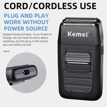Kemei Afeitadora eléctrica inalámbrica recargable para hombres KM-1102, recortadora de vello facial de doble cuchilla reciprocante, acicalador potente multifunción, carga USB, color negro - Multicolor - Ver 9