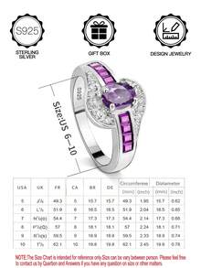 1 chiếc nhẫn xoắn ốc bằng bạc Sterling S925 màu tím Cubic Zirconia dành cho phụ nữ/bé gái, thích hợp để trang trí hàng ngày, quà tặng lễ Phục sinh/Giáng sinh/Halloween, có hộp quà tặng - Màu tím - Xem 5