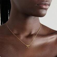 Stainless Steel Bowknot Lucky Necklace For Women Gold Color Korean Necklaces Female Aesthetic Choker Jewelry Daily Accessories
