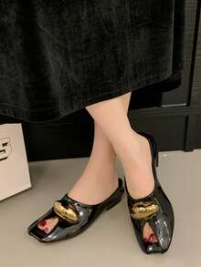 Dép đế bằng tam giác hở mũi kim loại mới 2025, dép lê kiểu Pháp thời trang cho nữ, thanh lịch, Mule - màu đen - Xem 3