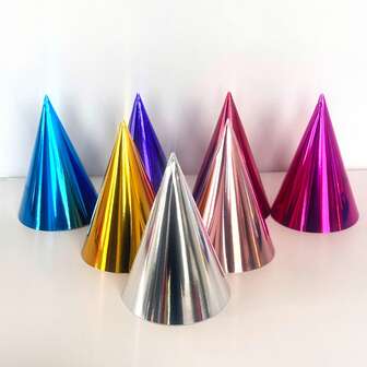 10 Shiny Birthday Party Cone Hats, A Complete Set Of 7 Colors, Colorful Birthday Party Cone Hats, With Elastic Bands, Birthday Party Supplies, Festival Party Supplies