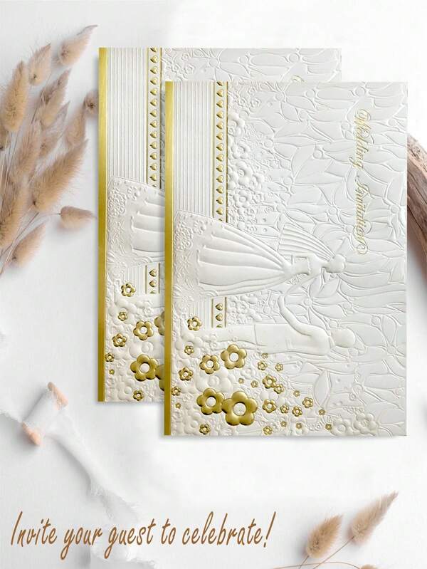 10Pcs/20pcs Wedding Card And Envelope, Wedding Card For Bride And Groom, Wedding Card Congratulations, Gold Foil Congratulations Wedding Card, Invitation Suitable For Wedding