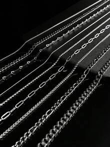 1 件简约蛇骨链钛钢精致项链，男女通用分层项链，适合作为毕业礼物 - 銀色 - 查看 8