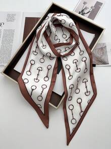 1pc Reversible Horse Chain Print Satin Scarf, Women Dress, Shorts, Belt, Bag, Hat, Ribbon, Waist Belt - Mika Chain - View 2