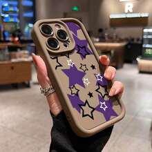 Funda de silicona para phone 11, 12, 13, 14, 15, 16 Plus Pro ProMax XSMAX XS/ X S22 S23 S24 S25, diseño elegante y moderno, estampado morado - Blanco antiguo - Ver 3