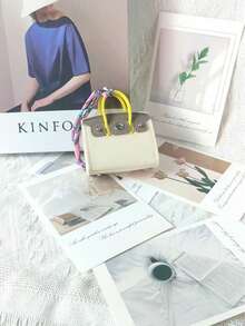 1个迷你零钱包，耳机包，口红包，钥匙包，圣诞礼物，包包挂饰，包包配饰，送给女孩的完美礼物，适合日常旅行佩戴，优雅时尚的颜色，丝巾挂绳随机图案颜色，迷你包挂在包包上图案拼贴，丝巾挂绳，简约纯色PU拼接，多种颜色可选，沙特阿拉伯国庆节