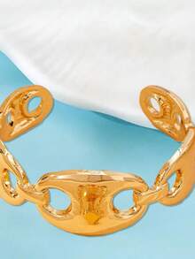 1 Pc Golden Color Minimalist Chunky Metal Cuff Bangle For Women - Gold - View 4