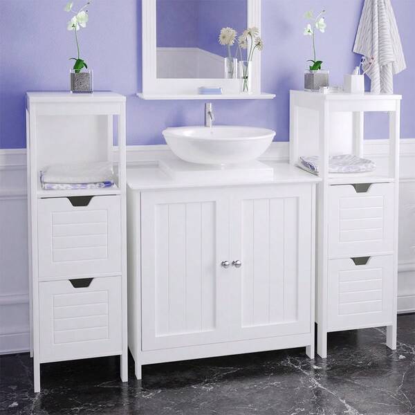Armoire de rangment sous Lavabo pour Salle de Bain, Meublede bain à 2 niveaux interieure sous Vasque avec 2 portes, Blanc 60x30x60cm