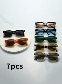 Set de 7 piezas Gafas de montura cuadrada retro de alta calidad, con diseño minimalista y elegante para hombres (adecuadas para conducir, uso casual, viajes, fiestas y uso diario)