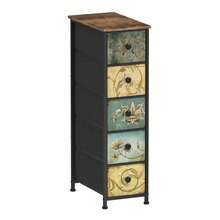 Slim Storage Dresser With Floral Fabric Drawers, Vertical Skinny Cabinet For Small Spaces, Bathroom, Bedroom, Entryway Organizer, 5 Drawers - 彩色 - 查看 1