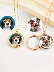 个性化宠物照片纪念项链 - 不锈钢或玫瑰金吊坠，刻有宠物身份标签，适合爱狗爱猫人士的持久宠物纪念珠宝，宠物离世后的礼物 | 圆形吊坠项链 | 耐用珠宝，宠物纪念品