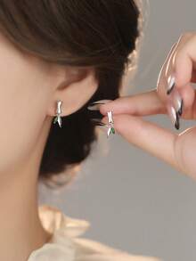 S925 纯银中国风绿叶竹流苏耳环，个性化叶形耳环适合女性，日常佩戴，适合母亲节、情人节礼物 - 綠葉竹節耳環 - 查看 4