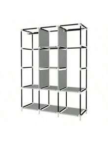 Closet Armable, Armario Organizador, Rack Organizador con Lona Anti-Polvo, Para Ropa, Bolsas y Zapatos, Fácil de Armar, Compacto, Para Habitación - Negro - Ver 7