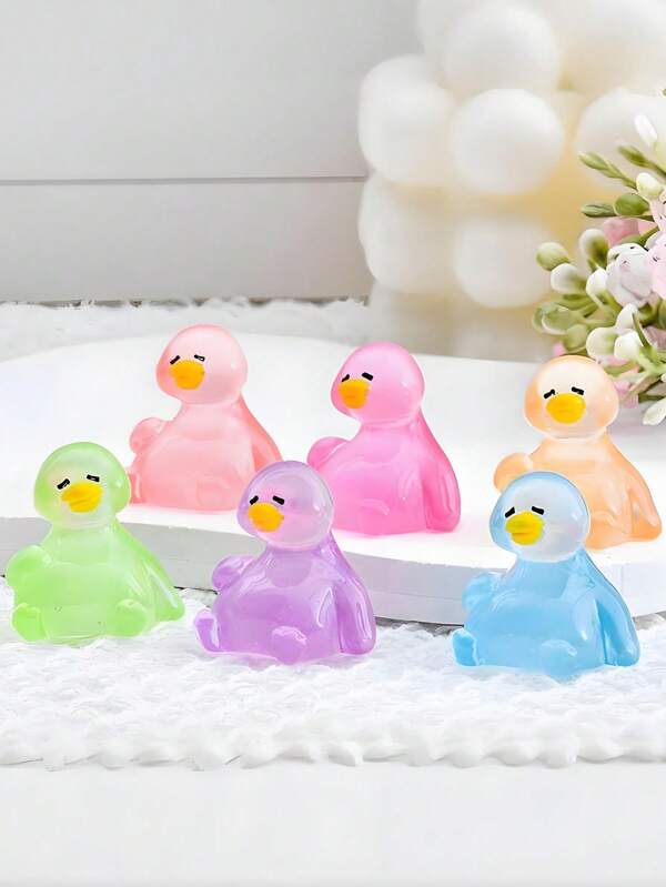 12/24pcs Glow In The Dark Mini Resin Duck ,Colorful Luminous Miniature Goose Tiny Animals Figurines Suitable For DIY Garden Decoration, Party, Miniature Landscape, Aquarium, Birthday Gift(Random Color)