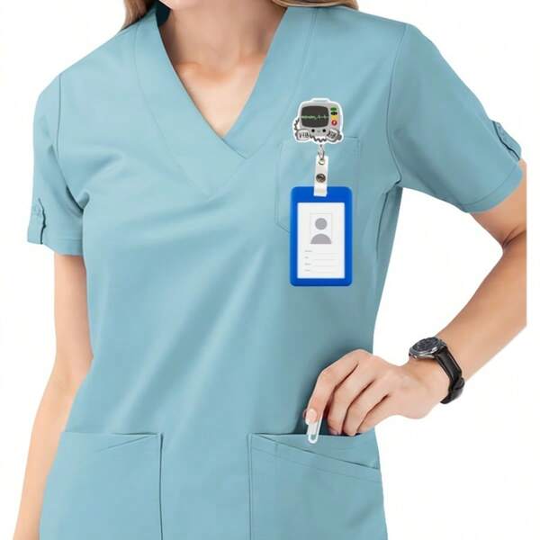Durable Acrylic Retractable Nurse Badge Reel - Clip-On ID Card Badge Holder For Healthcare Professionals, Flat Style Badge Holder
