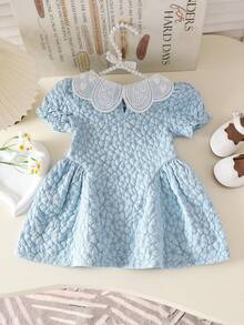Infant Girls Ruffle Collar Bubble Crinkle Dress, Casual Cute Dress For Outings And Daily Wear, Spring/Summer - Multicolor - View 2