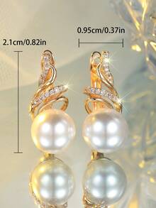 Tsnamer 1 Pair Of Elegant White Round Faux Pearl Leaf Clasp Earrings, Luxury And Fashionable Women's Jewelry Gift, Suitable For Party Wear, Everyday Wear,Charm Birthday Gifts - earrings - View 5