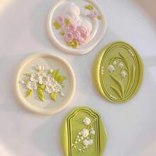 6 件金属合金蜡印章套装，带可更换木柄 - 猫、山茶花图案，适用于邀请函、卡片、信封、礼品包装、压印、花卉设计 - 金色 - 查看 3