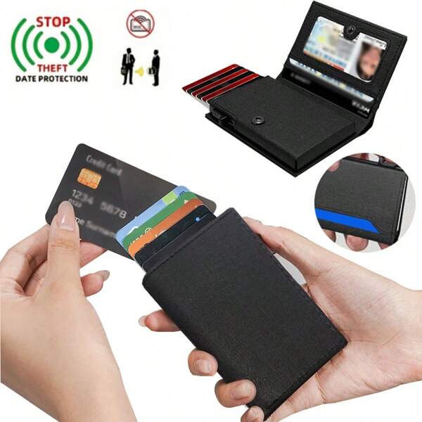 Cartera de bloqueo RFID para tarjetas de crédito bancarias, estuche de lujo de metal con apertura automática, cartera minimalista delgada y fina para hombres, regalo para hombres, regalo de cumpleaños, regalo del Día del Padre, billetera mini, monedero, cartera para tarjetas