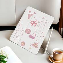 1pcs Cute Rabbit Foldable Ipad Case With Pen Slot, Adjustable Flexible Hybrid Bracket Cover For IPad Air 4th/5th Generation 10.9 Inches/Air 1st/2nd Generation 9.7 Inches/Air 3rd Generation 10.5 Inches/Pro 11th Generation - 淺灰色兔子 - 查看 2