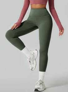 1件装女士柔软贴身瑜伽紧身裤，弹力时尚舒适瑜伽健身裤，收腰提臀七分裤 - 橄欖綠 - 查看 5