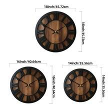 Dekorative runde Holz Wanduhr, künstlerische geräuschlose Batterie-betriebene Uhr Dekoration für Zuhause 14 16 18 Zoll Vintage Holz Uhr Heimdekoration für Küche, Wohnzimmer, Schlafzimmer, Büro - Holzfarbe + Schwarz - Übersicht 3