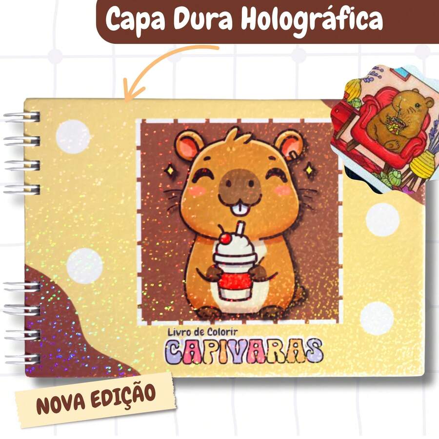 Pitili Cute Capybara Coloring Book 50 Pages 180g Sheet Holographic Hard